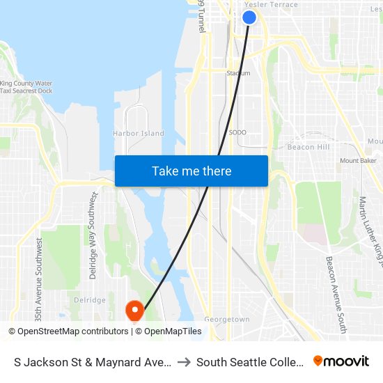 S Jackson St & Maynard Ave S to South Seattle College map