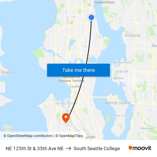 NE 125th St & 35th Ave NE to South Seattle College map