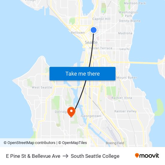 E Pine St & Bellevue Ave to South Seattle College map