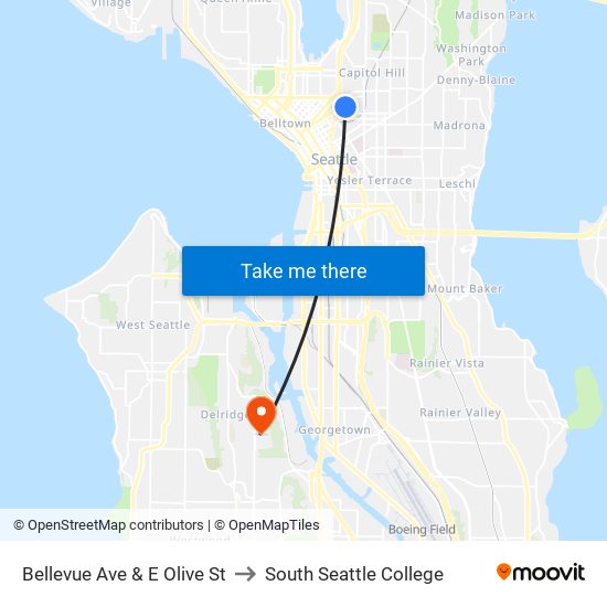 Bellevue Ave & E Olive St to South Seattle College map