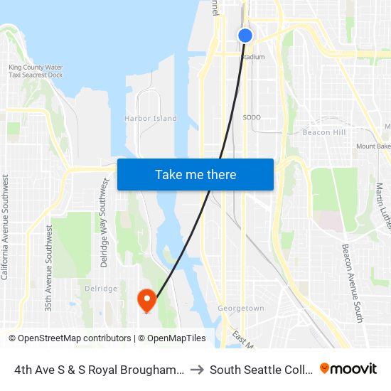 4th Ave S & S Royal Brougham Way to South Seattle College map