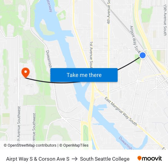 Airpt Way S & Corson Ave S to South Seattle College map