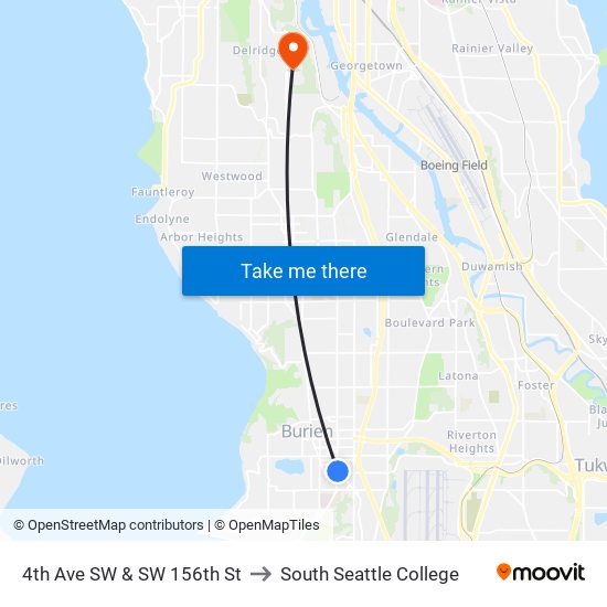 4th Ave SW & SW 156th St to South Seattle College map