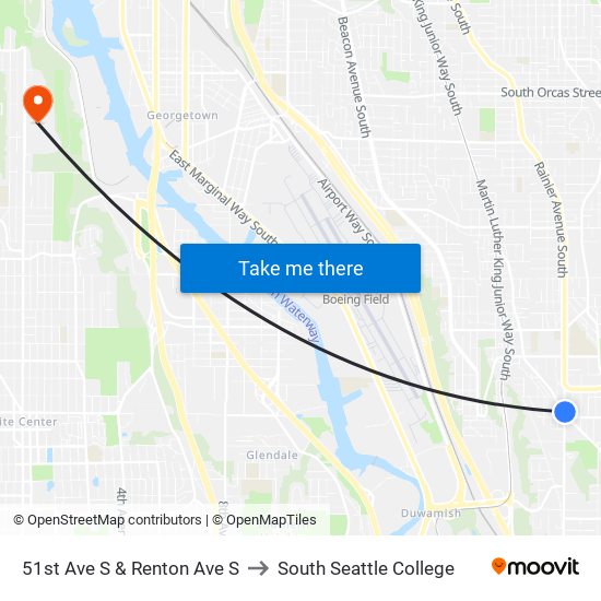 51st Ave S & Renton Ave S to South Seattle College map