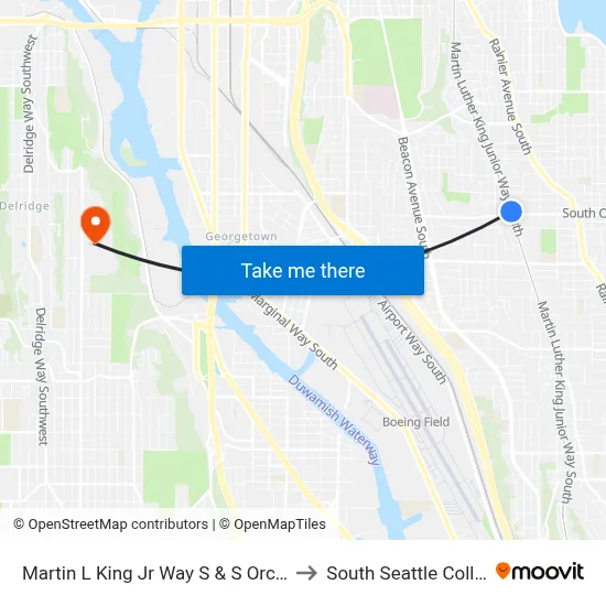 Martin L King Jr Way S & S Orcas St to South Seattle College map