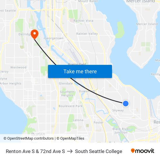 Renton Ave S & 72nd Ave S to South Seattle College map