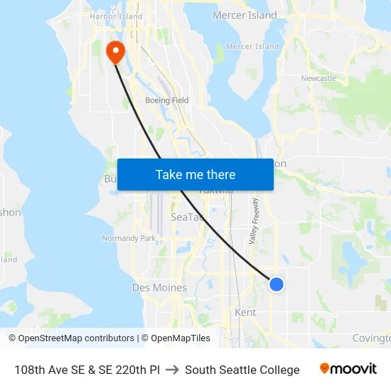 108th Ave SE & SE 220th Pl to South Seattle College map