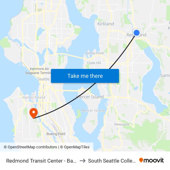 Redmond Transit Center - Bay 3 to South Seattle College map