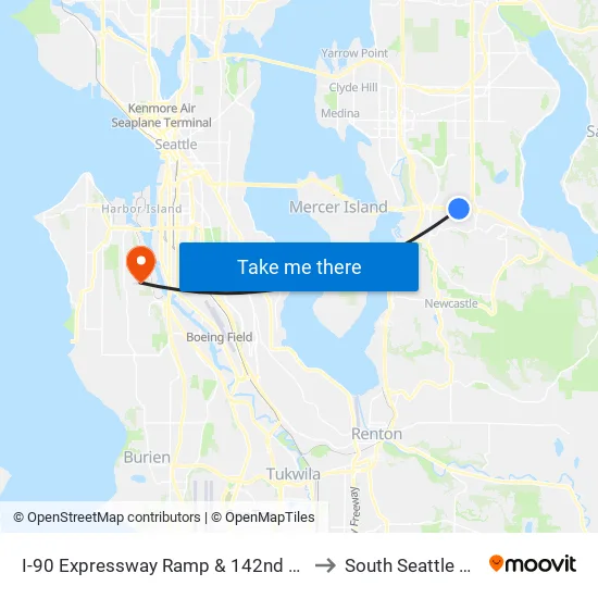 I-90 Expressway Ramp & 142nd Pl SE - Bay 3 to South Seattle College map