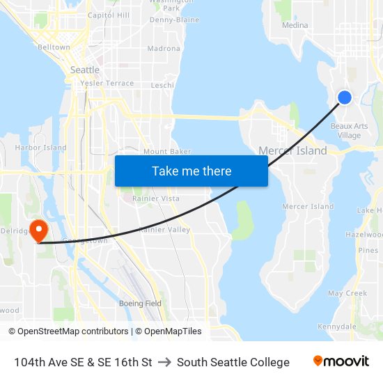 104th Ave SE & SE 16th St to South Seattle College map