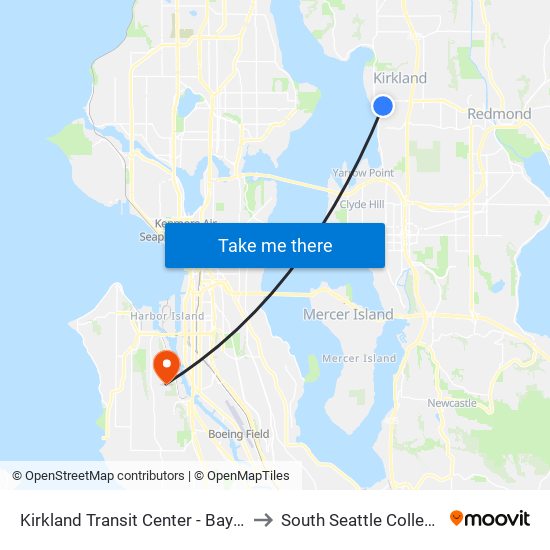 Kirkland Transit Center - Bay 2 to South Seattle College map