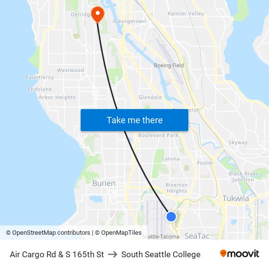 Air Cargo Rd & S 165th St to South Seattle College map