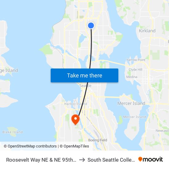 Roosevelt Way NE & NE 95th St to South Seattle College map