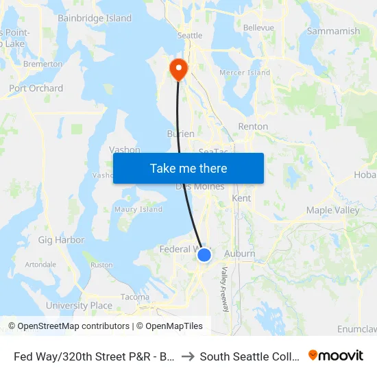 Fed Way/320th Street P&R - Bay 2 to South Seattle College map