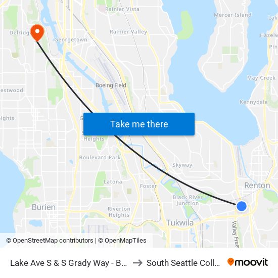 Lake Ave S & S Grady Way - Bay 4 to South Seattle College map