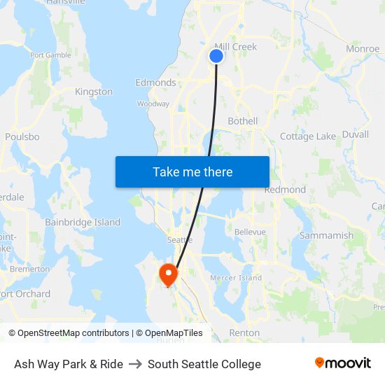 Ash Way Park & Ride to South Seattle College map