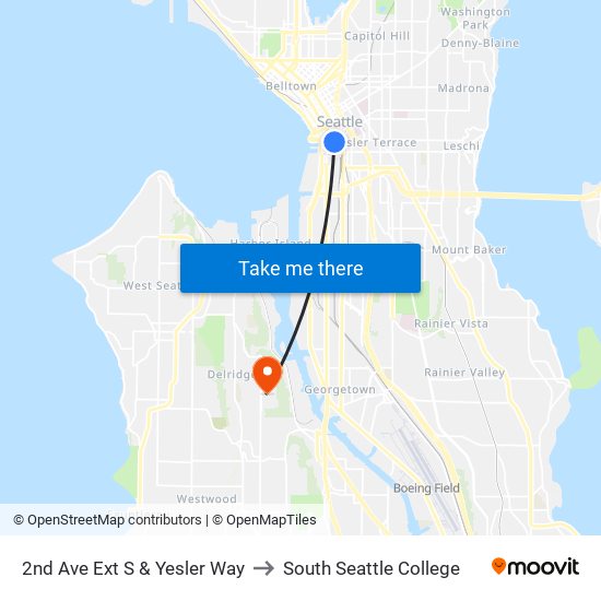 2nd Ave Ext S & Yesler Way to South Seattle College map