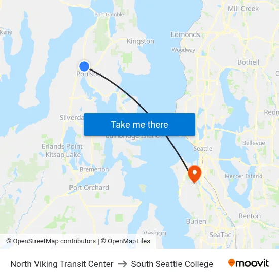 North Viking Transit Center to South Seattle College map