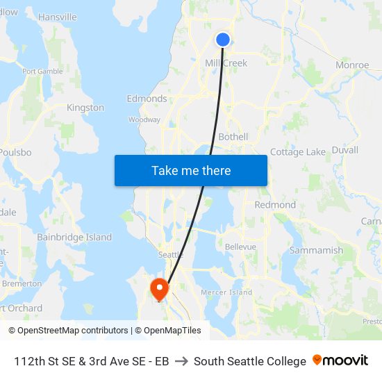 112th St SE & 3rd Ave SE - EB to South Seattle College map