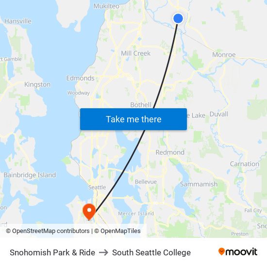 Snohomish Park & Ride to South Seattle College map