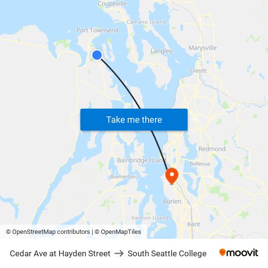 Cedar Ave at Hayden Street to South Seattle College map