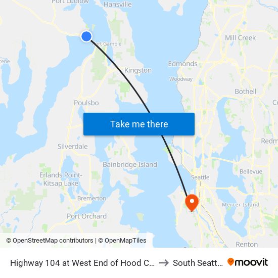 Highway 104 at West End of Hood Canal Bridge (Parking Lot) to South Seattle College map