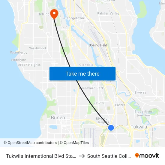 Tukwila International Blvd Station to South Seattle College map