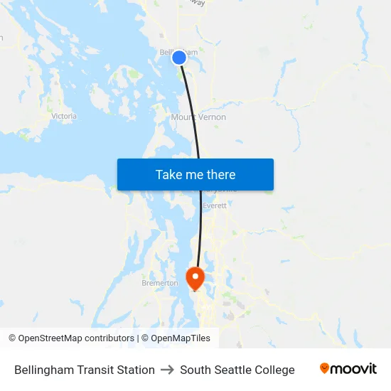 Bellingham Transit Station to South Seattle College map