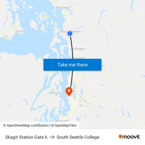 Skagit Station Gate 6 to South Seattle College map