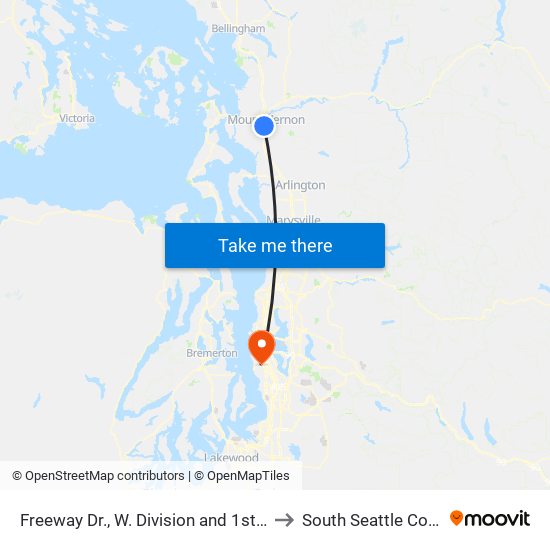 Freeway Dr., W. Division and 1st Street to South Seattle College map