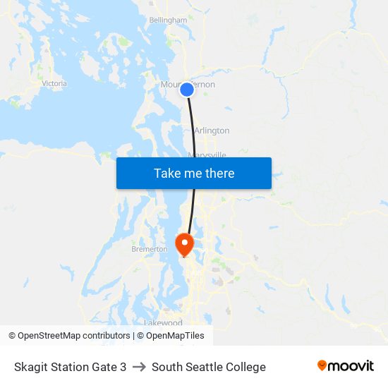 Skagit Station Gate 3 to South Seattle College map