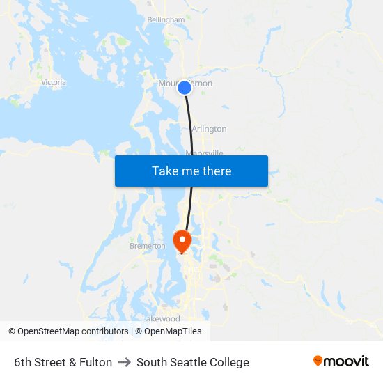 6th Street & Fulton to South Seattle College map