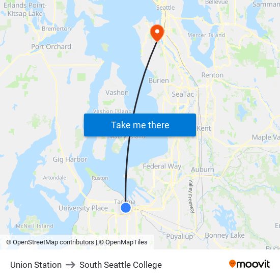 Union Station to South Seattle College map