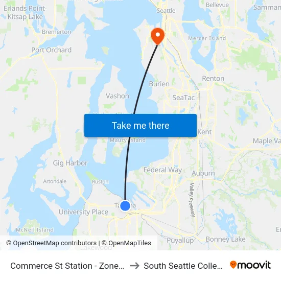 Commerce St Station - Zone G to South Seattle College map