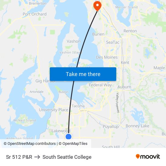 Sr 512 P&R to South Seattle College map