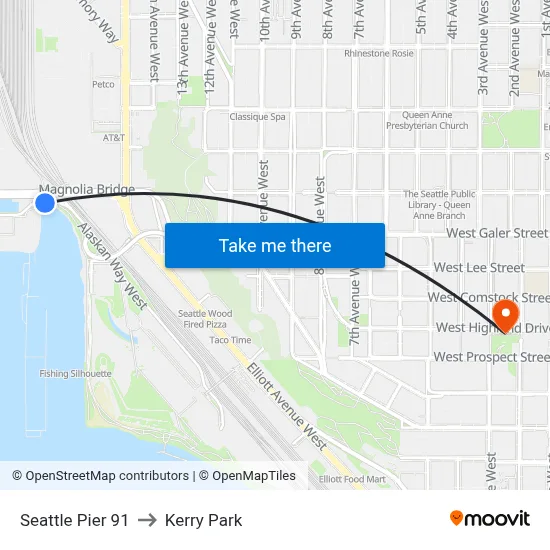Seattle Pier 91 to Kerry Park map