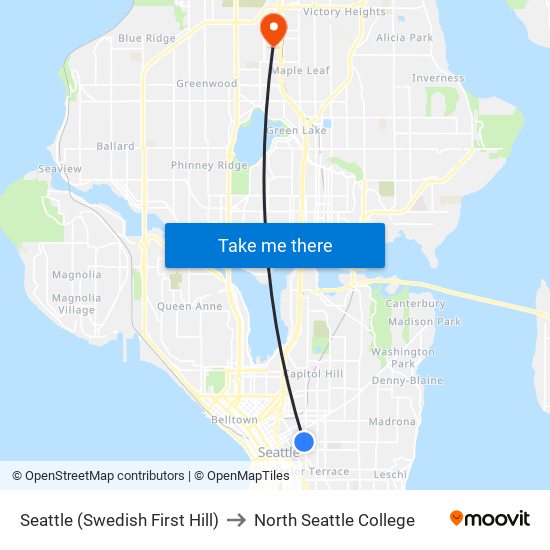 Seattle (Swedish First Hill) to North Seattle College map