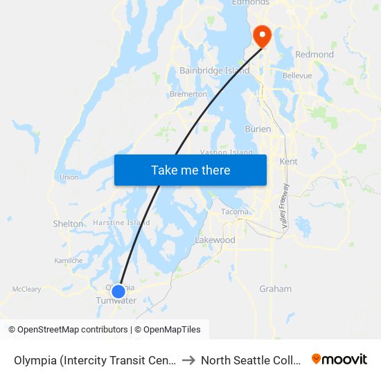 Olympia (Intercity Transit Center) to North Seattle College map