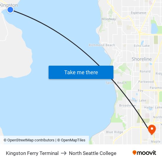 Kingston Ferry Terminal to North Seattle College map