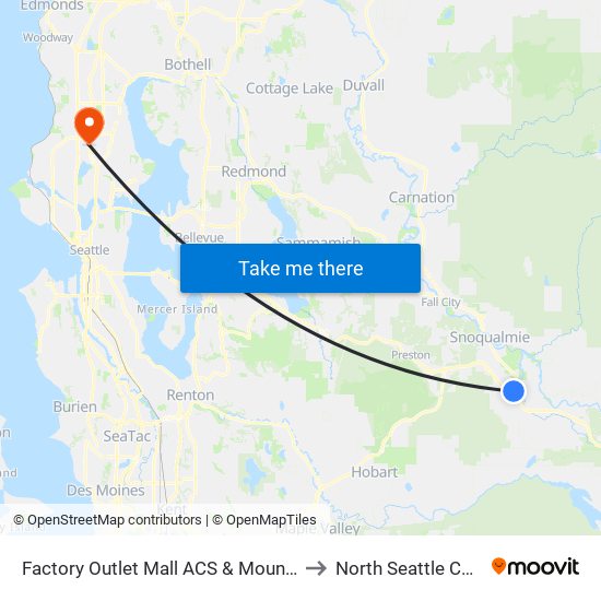 Factory Outlet Mall ACS & Mount Si Blvd to North Seattle College map