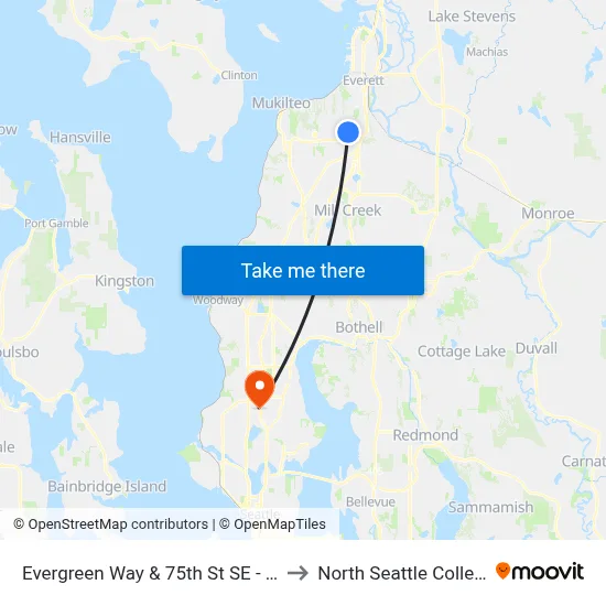 Evergreen Way & 75th St SE - NB to North Seattle College map