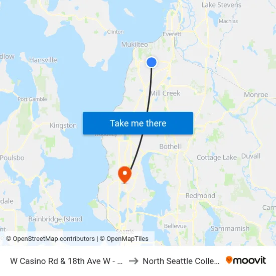 W Casino Rd & 18th Ave W - EB to North Seattle College map