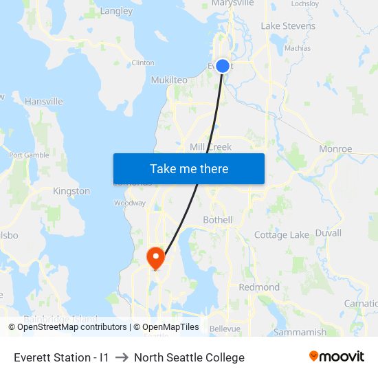 Everett Station - I1 to North Seattle College map