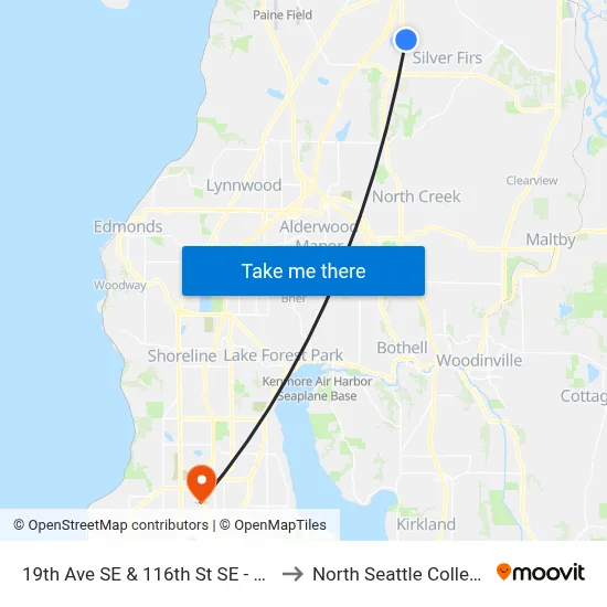 19th Ave SE & 116th St SE - SB to North Seattle College map