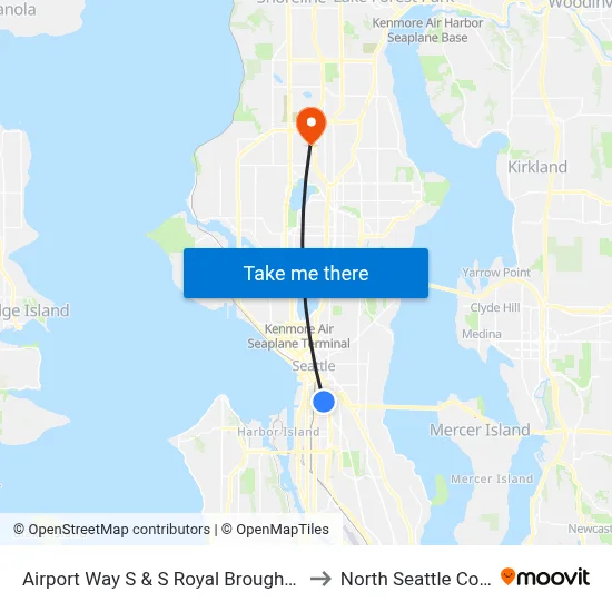 Airport Way S & S Royal Brougham Way to North Seattle College map