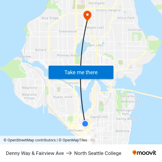 Denny Way & Fairview Ave to North Seattle College map