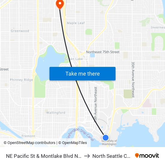 NE Pacific St & Montlake Blvd NE - Bay 2 to North Seattle College map