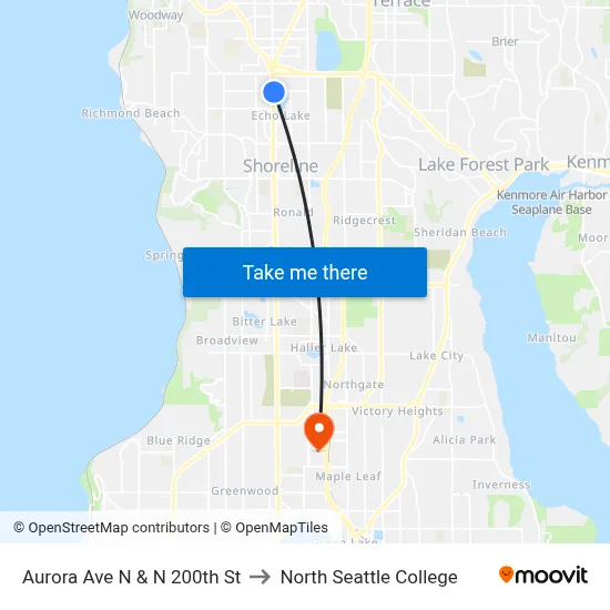 Aurora Ave N & N 200th St to North Seattle College map