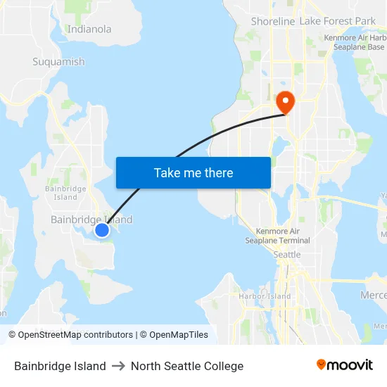 Bainbridge Island to North Seattle College map