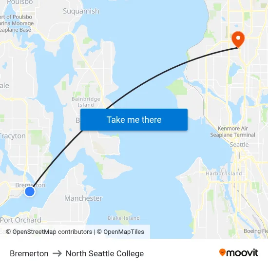 Bremerton to North Seattle College map